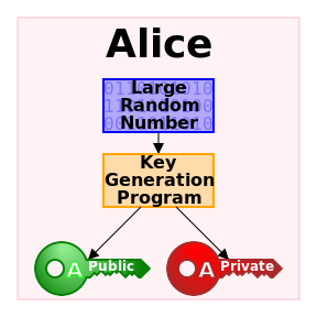 An unpredictable (typically large andrandom) number is used to begin generation of an acceptable pair of keys suitable for use by an asymmetric key algorithm.