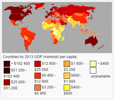 Countries by 2013 GDP (nominal) per capita